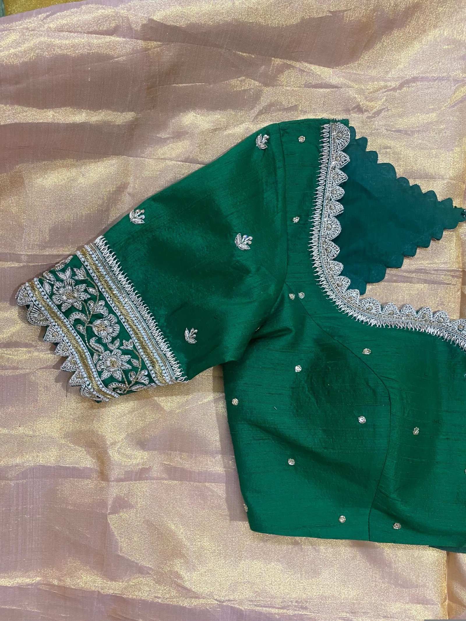 pure silk hand embroidery blouse/saree maggam blouse/green zardosi blouse/hand embroidered moderblouse/green ready made blouse zardosi usa