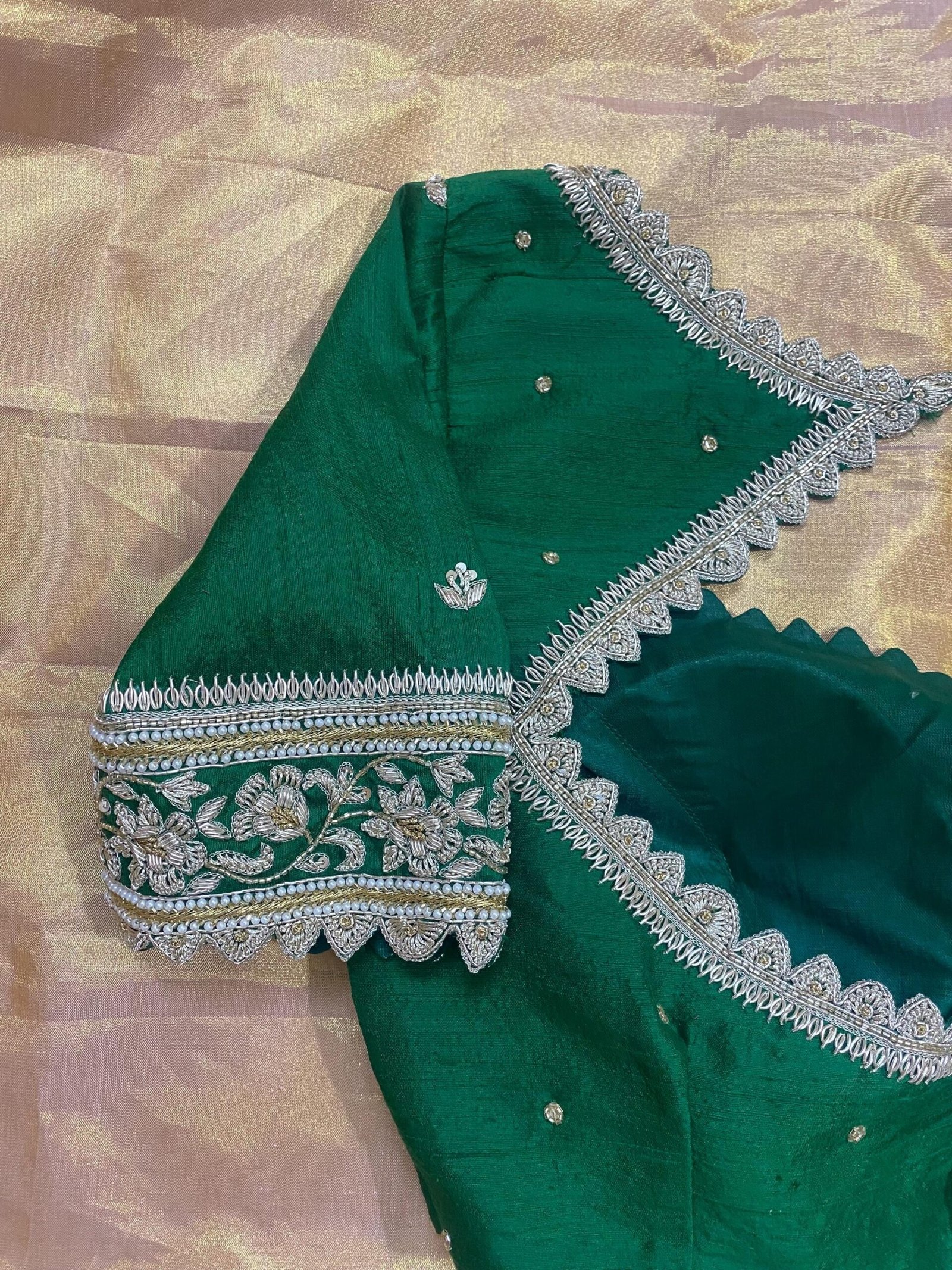pure silk hand embroidery blouse/saree maggam blouse/green zardosi blouse/hand embroidered moderblouse/green ready made blouse zardosi usa