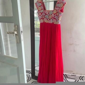 Hand Embroidered Red Anarkali Dress: Indian Gown, Party Festive Wedding