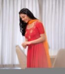 Hand Embroidered Red Silk Anarkali Dress with Orange Dupatta,red Anarkali kurta dupatta,orange Anarkali kurta,Indian kurta set,orange red