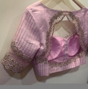 Hand Embroidered Silk Blouse: Pink Zardosi Maggam Work