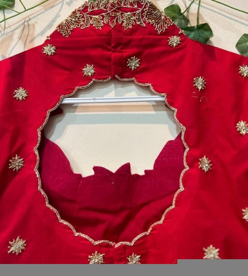 pure silk hand embroidery blouse/saree maggam blouse/red zardosi blouse/dark red hand embroidered blouse/red ready made blouse zardosi usa