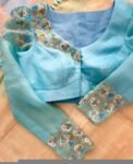 Ice blue hand embroidery blouse/saree maggam blouse/pure silk zardosi blouse/blue hand embroidered blouse/heavy maggam full sleeve blouse us