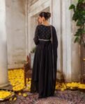 Hand Embroidered Black Anarkali Suit/chanderi Silk dress, georgette Dupatta, Indian Gown,black cocktail dress,Indian kurta pyjama, black ana