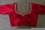 Red Silk Saree Blouse: Hand Embroidered Zardosi Maggam