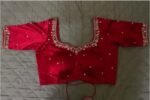 Red Silk Saree Blouse: Hand Embroidered Zardosi Maggam