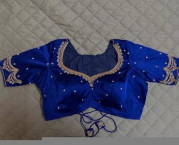 Blue Raw Silk Blouse: Hand Embroidered Zardosi Maggam Work