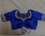Blue Raw Silk Blouse: Hand Embroidered Zardosi Maggam Work