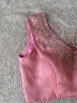 Hand Embroidered Silk Blouse: Light Pink Modern Maggam, Sleeveless