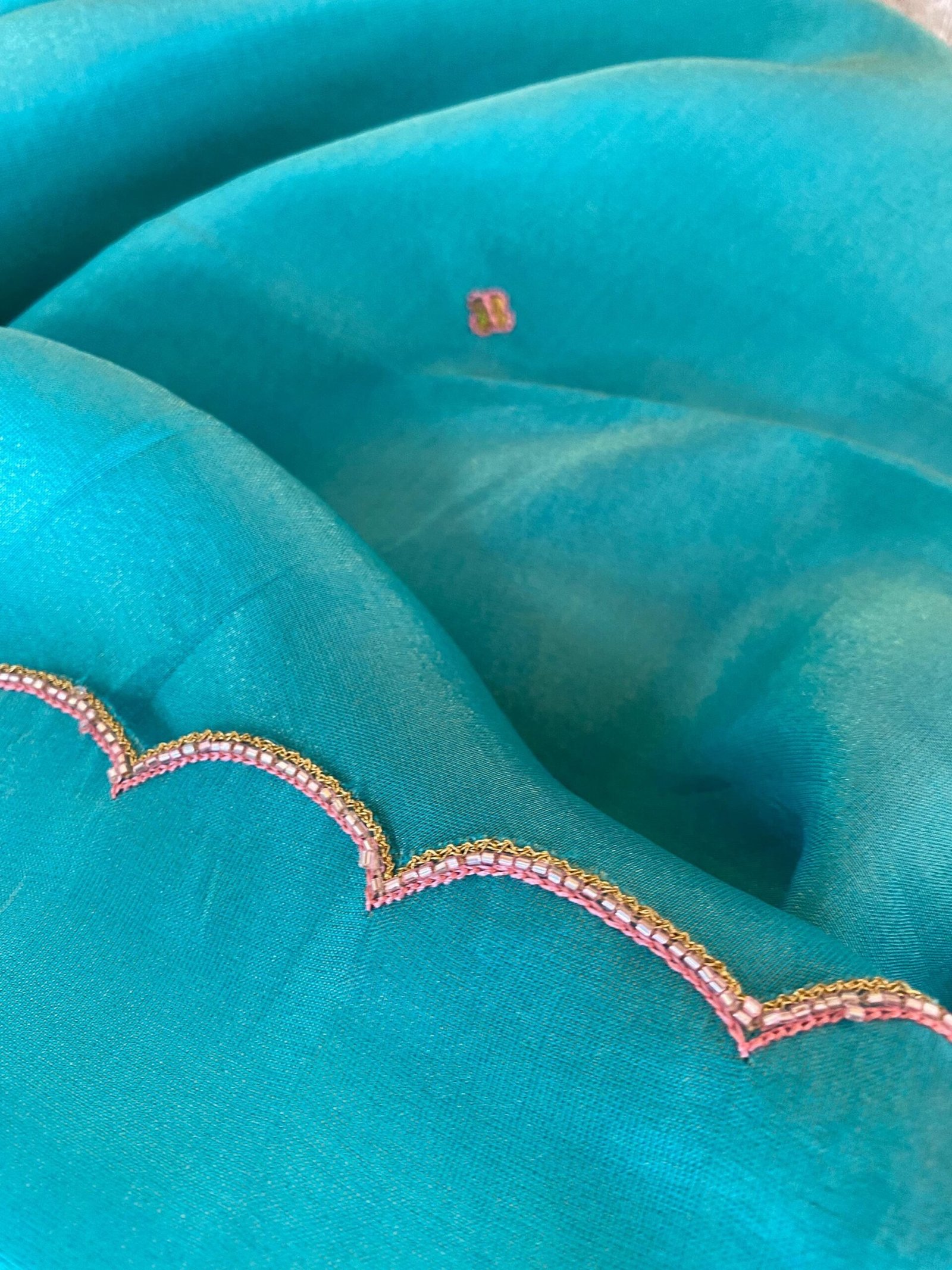 Blue tissue silk saree with hand embroidered blouse/blue saree with pink hand work blouse|sarees USA/blue pure silk scall saree with blouse