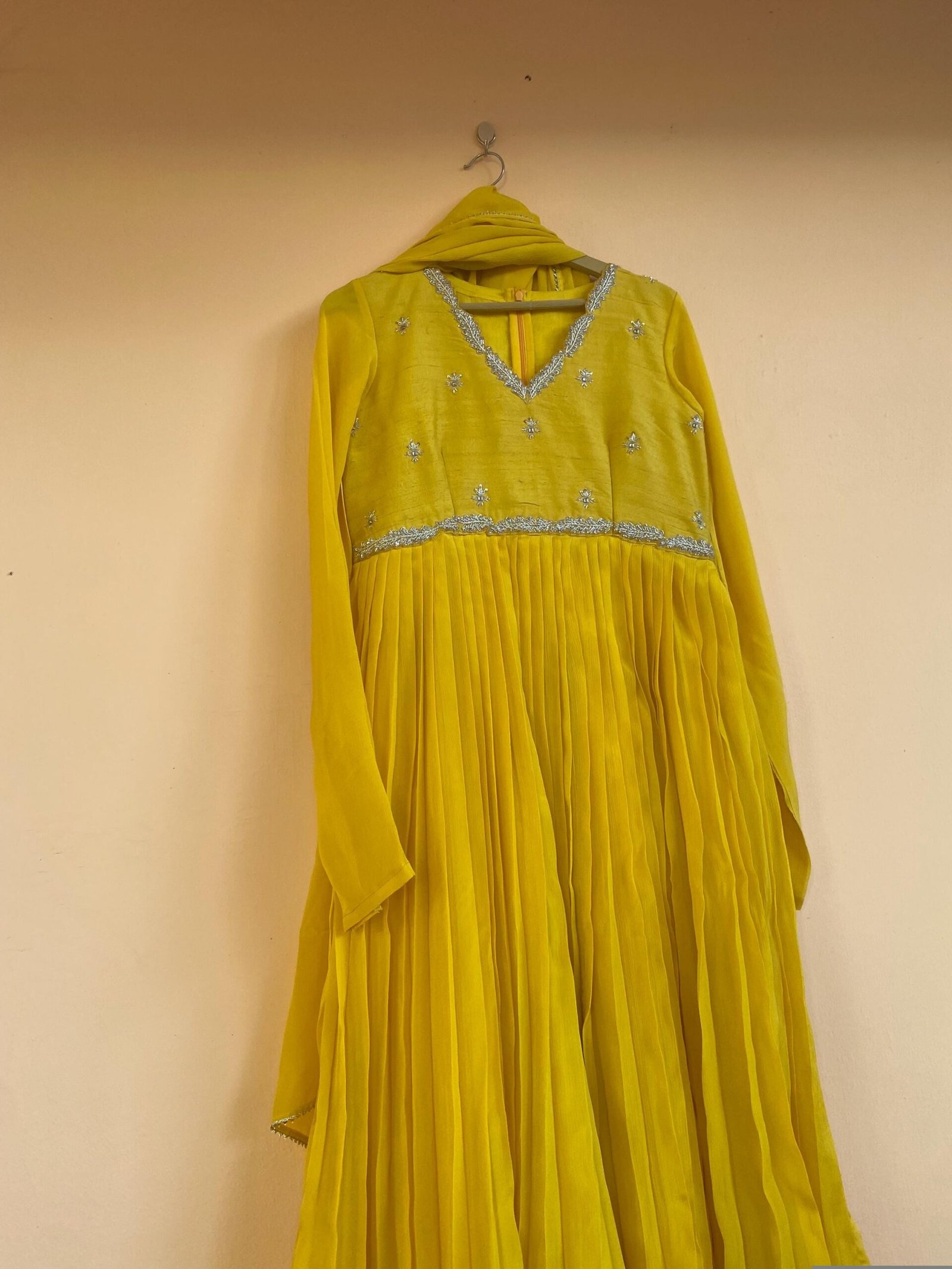 Yellow Anarkali Suit: Hand Embroidered Zardosi Indian Dress