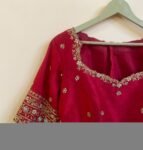 Red Silk Saree Blouse: Hand Embroidered Zardosi Maggam, Elbow Sleeve