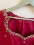 Red Silk Saree Blouse: Hand Embroidered Zardosi Maggam, Elbow Sleeve