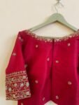 Red Silk Saree Blouse: Hand Embroidered Zardosi Maggam, Elbow Sleeve
