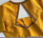 Pure Silk Hand Embroidered Blouse: Yellow Zardosi Maggam Saree Top