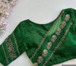 Green Silk Saree Blouse: Hand Embroidered Zardosi Crop Top