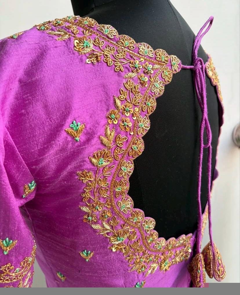 pure silk hand embroidery blouse/light pink maggam blouse/pink hand embroidered blouse/blushpink ready made blouse zardosi/light pink blouse