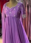 Hand Embroidered Lavender Anarkali Dress: Pure Silk Indian Gown,lavender Anarkali,plus size dress,dress with dupatta,