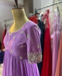 Hand Embroidered Lavender Anarkali Dress: Pure Silk Indian Gown,lavender Anarkali,plus size dress,dress with dupatta,