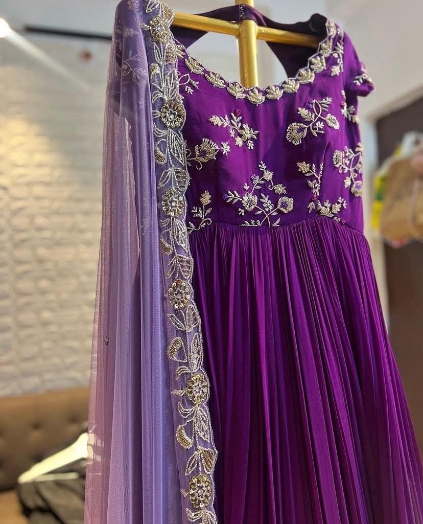Purple Anarkali suit usa/hand embroidery anarkali kurta/purple anarkali dress with dupatta/designer anarkali kurta with dupatta/Indian dress