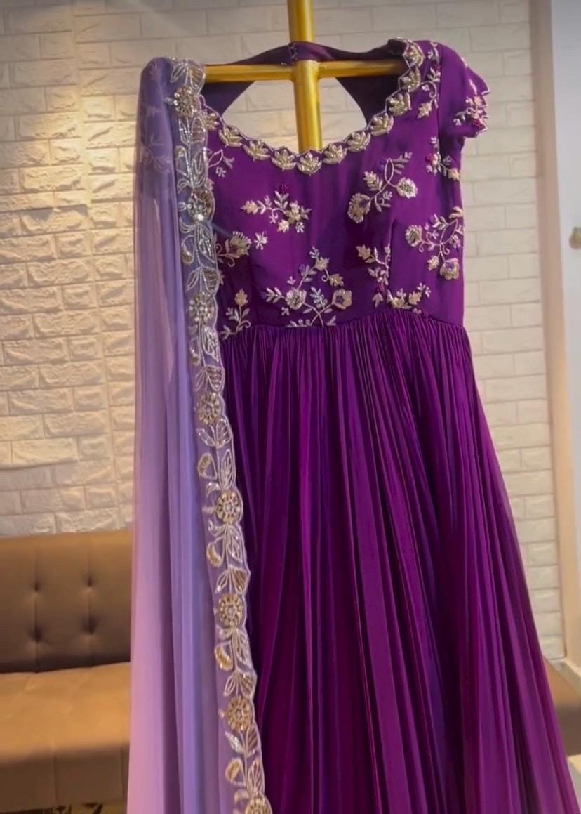 Purple Anarkali suit usa/hand embroidery anarkali kurta/purple anarkali dress with dupatta/designer anarkali kurta with dupatta/Indian dress