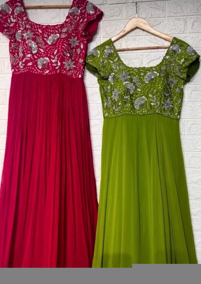 Brown anarkali suit set/pink anarkali kurta/hand embroidered anarkali with dupatta/red and green Anarkali/Indian dresses usa/heavy anarkali