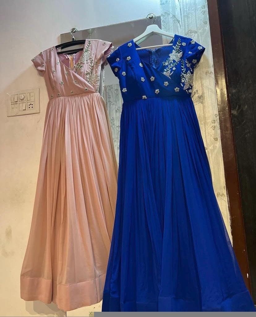 Blue Zardosi Embroidered Anarkali Suit: Georgette Indian Dress