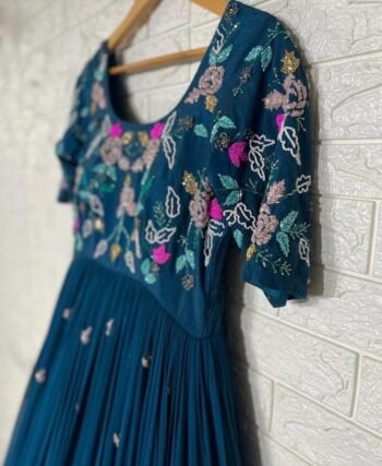 Anarkali suit usa/hand embroidery anarkali kurta/blue anarkali dress/elbow sleeves dress anarkali/Indian dresses/turquoise blue anarkali kur