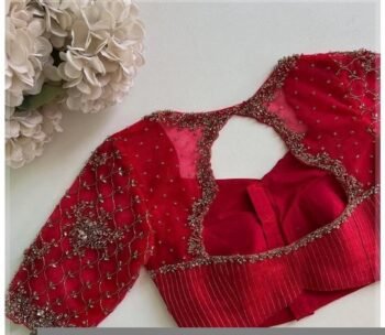 Red Silk Saree Blouse: Hand Embroidered Zardosi Maggam Work