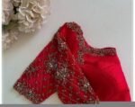 Red Silk Saree Blouse: Hand Embroidered Zardosi Maggam Work
