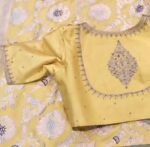 pure silk hand embroidery blouse/saree maggam blouse/yellow zardosi blouse/hand embroidered blouse/light yellow hand embroideredready made b