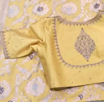 pure silk hand embroidery blouse/saree maggam blouse/yellow zardosi blouse/hand embroidered blouse/light yellow hand embroideredready made b