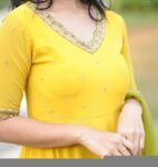 Hand Embroidered Lemon Yellow Anarkali Suit: Georgette Indian Dress,Indian dress,haldi outfit,hand embroidered anarkali dress,yellow kurta