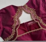 Hand Embroidered Silk Saree Blouse: Plum Zardosi Maggam
