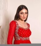 Hand Embroidered Red Anarkali Dress: Chanderi Silk Suit with Dupatta,red anarkali dress, Indian kurta set,handwork kurta,plus size kurta USA