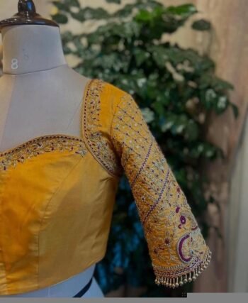 pure silk hand embroidery blouse/saree maggam yellow blouse/yellow blouse/heavy hand embroidered blouse/ready made blouse zardosi/voggish us