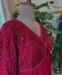 Anarkali suit usa/pink anarkali kurta elbow sleeve/pink heavy anarkali/coral pink anarkali/heavy hand embroidered anarkali with dupatta usa