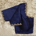 Navy blue silk hand embroidery blouse/saree maggam yellow blouse/blue saree blouse/simple hand embroidered blouse/ready made blouse zardosi