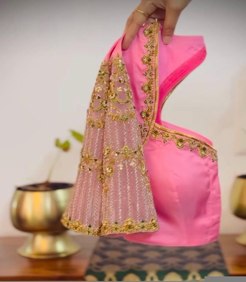 pure silk hand embroidery blouse/light pink maggam blouse/pink hand embroidered blouse/pink ready made blouse zardosi/pink maggam blouse usa