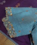 pure silk hand embroidery blouse/gray saree maggam blouse/grey elbow sleeve blouse/hand embroidered blouse/gray raw silk ready made blouse