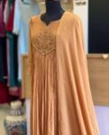Hand Embroidered Anarkali Dress: Beige Orange Indian Suit with Dupatta,anarkali kurta with dupatta,plus size kurta indian,orange kurta set