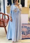 Hand Embroidered Anarkali Dress: Ice Blue Indian Suit with Dupatta