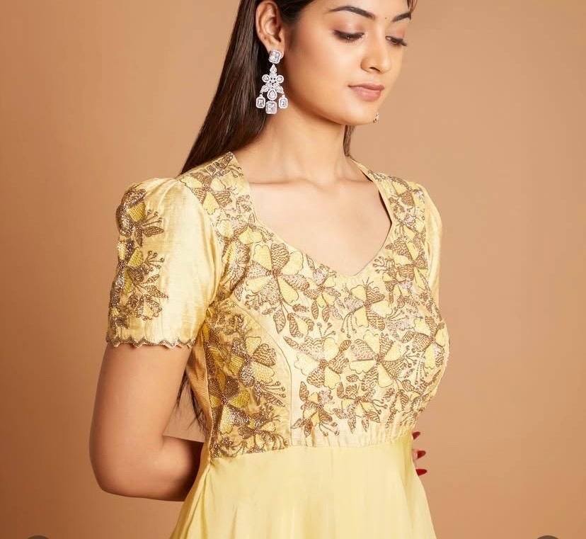 Yellow Anarkali Suit: Hand Embroidered Indian Dress, yellow suit,haldi outfit,yellow Anarkali dress,Indian dresses,plus size dress usa,kurta