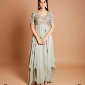 Hand Embroidered Anarkali Suit: Light Pista Green Indian Dress