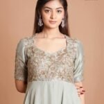 Hand Embroidered Anarkali Suit: Light Pista Green Indian Dress