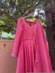 Hand Embroidered Pink Tissue Anarkali Suit with Dupatta