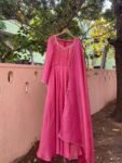 Hand Embroidered Pink Tissue Anarkali Suit with Dupatta