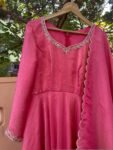 Hand Embroidered Pink Tissue Anarkali Suit with Dupatta