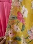 Hand Embroidered Pink Tissue Anarkali Suit with Floral Dupatta