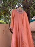 Hand Embroidered Peach Tissue Anarkali Suit with Dupatta